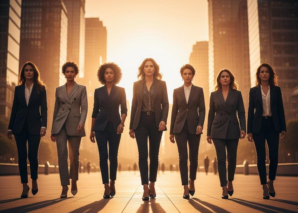 Women standing together, walking forward with confidence